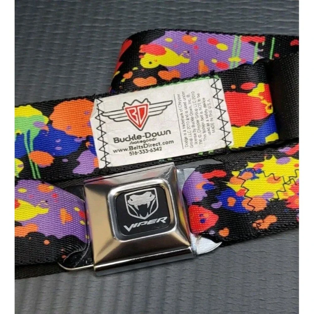 Y2K Dodge Viper Seatbelt Style Belt & Buckle BUCKLE-DOWN Splatter Graphic Belt